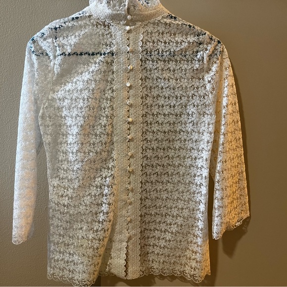 Sezane Cream Lace Long-Sleeve Blouse - Picture 7 of 10